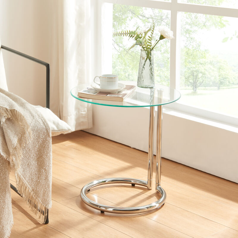 [en.casa] - Beistelltisch Ylivieska 46xø45 Cm Chromfarben/klarglas