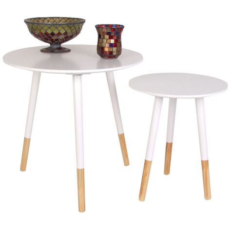 Beistelltische 2er-Set Holztisch Couchtisch Dekotisch Wohnzimmer-Tisch Holz  - Weiß