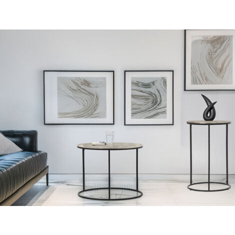 Beistelltische 2er Set rund Metall in Schwarz Silber, Höhe 46 und 61cm