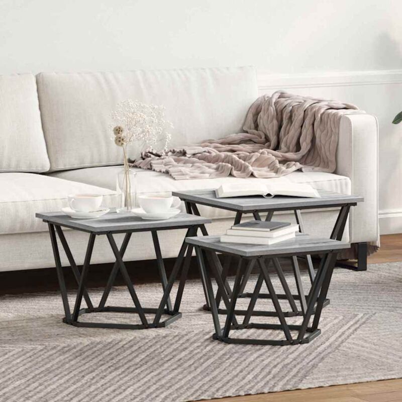 Couchtisch 3 Pcs Grau Sonoma 50 X 50 X 40 Cm Vidaxl