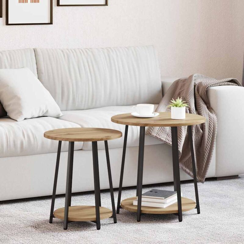 Vidaxl - Beistelltisch-set Mit Regal 2 Pcs Artisan Eiche Und Schwarz