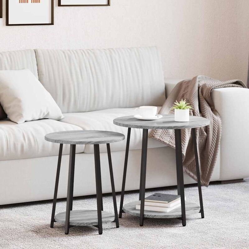 Vidaxl - Beistelltisch-set 2 Pcs Grau Sonoma Und Schwarz 50 X 50 X 51 Cm