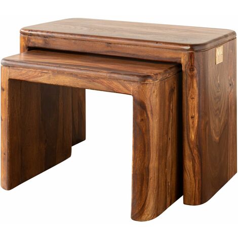 MASSIVMOEBEL24 Beistelltisch Sheesham 59x30x41 walnuss gewachst TORONTO #244 - braun