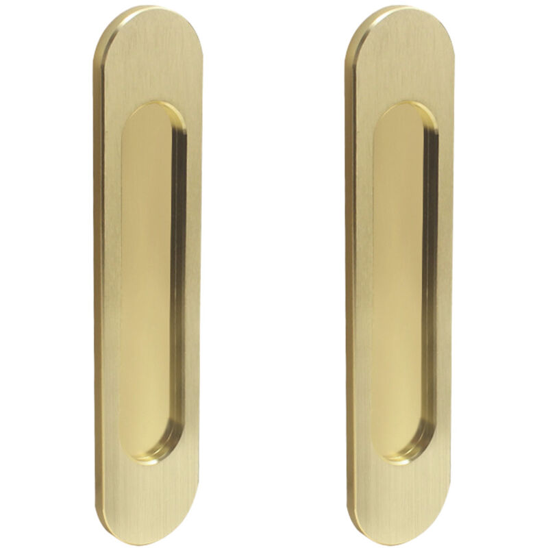 Beito Lot de 2 poignées de porte coulissante ovales autocollantes en alliage d'aluminium doré mat, poignée affleurante sans perforation pour portes