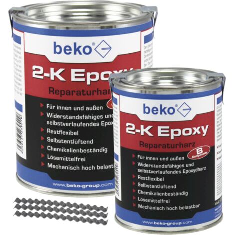 beko 2-K Epoxy Reparaturharz 1 kg betongrau inkl. Estrichklammern 6 x 70 mm, Beutel à 10 Stück 238 1 1000