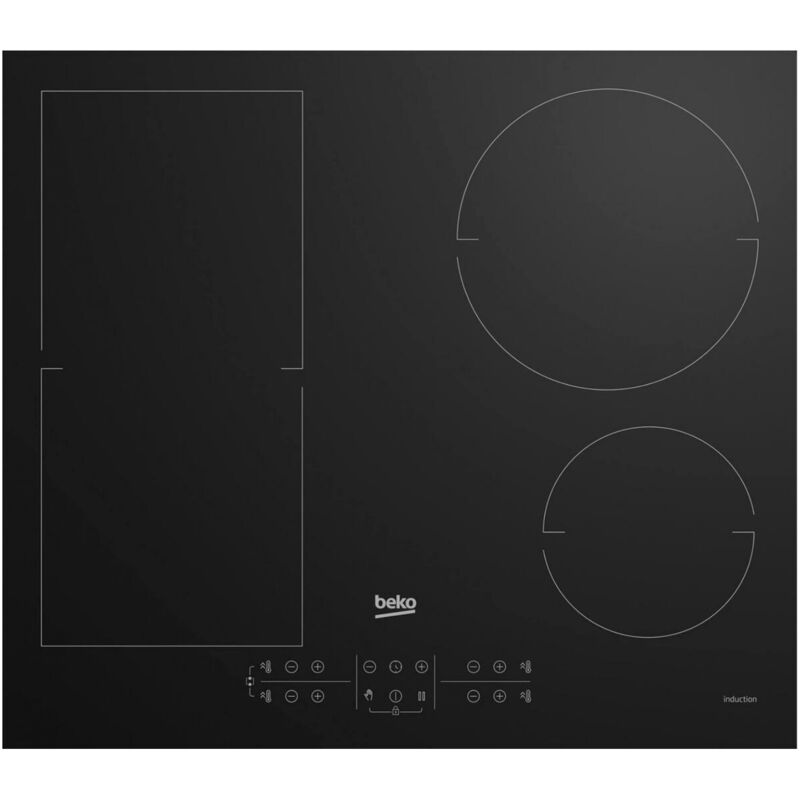 Plaque induction 4 feux, fonction d'arrêt automatique, 58cm, Noir (HII64200FMT) - Beko
