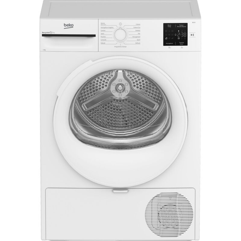 Beko BMT83EW asciugatrice 8kg, Classe D, Linea Estetica NX, motore asincrono, Display digitale, colore Bianco, oblò Bianco