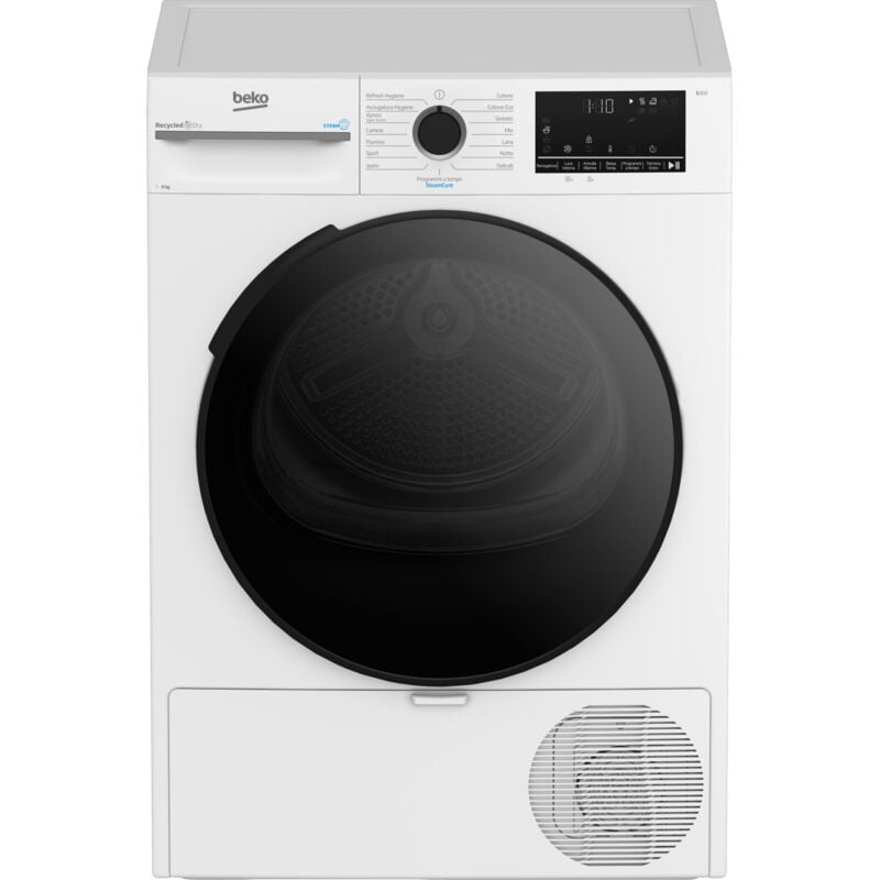 BMURT481BIIT 8kg, Classe c, motore inverter, Display digitale, funzione a vapore SteamCure™, colore Bianco, oblò Nero - Beko