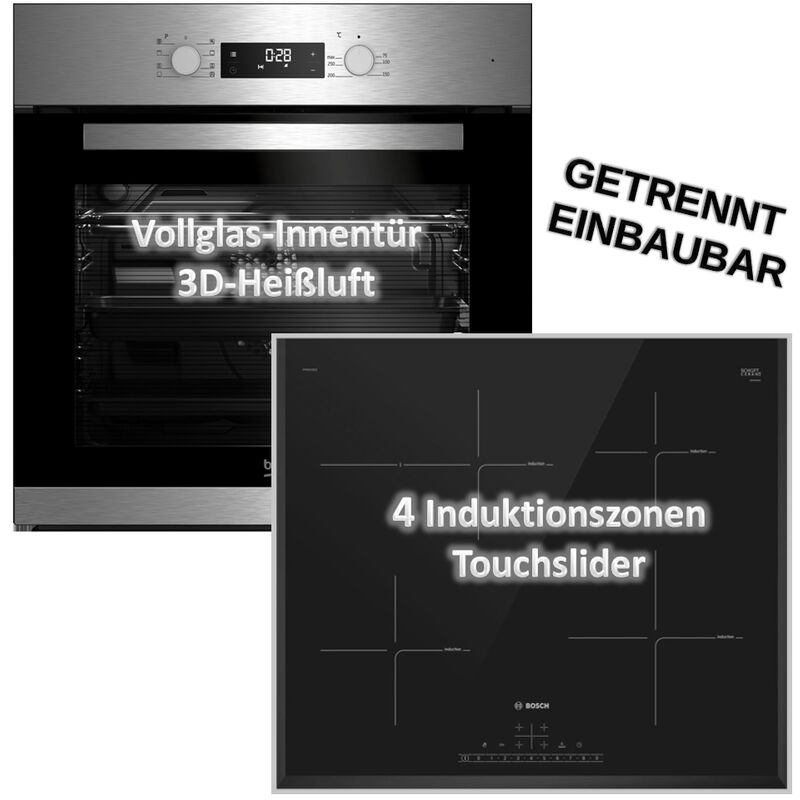 HERDSET Beko Einbau-Backofen mit Induktionskochfeld autark 60 cm Bräterzone - Bosch