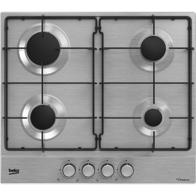Beko - HIAG64224SXE: Piano a Gas con PractiClean, 4 Bruciatori, 60 cm. Colore del prodotto: Nero, Posizionamento dell'apparecchio: Da incasso,