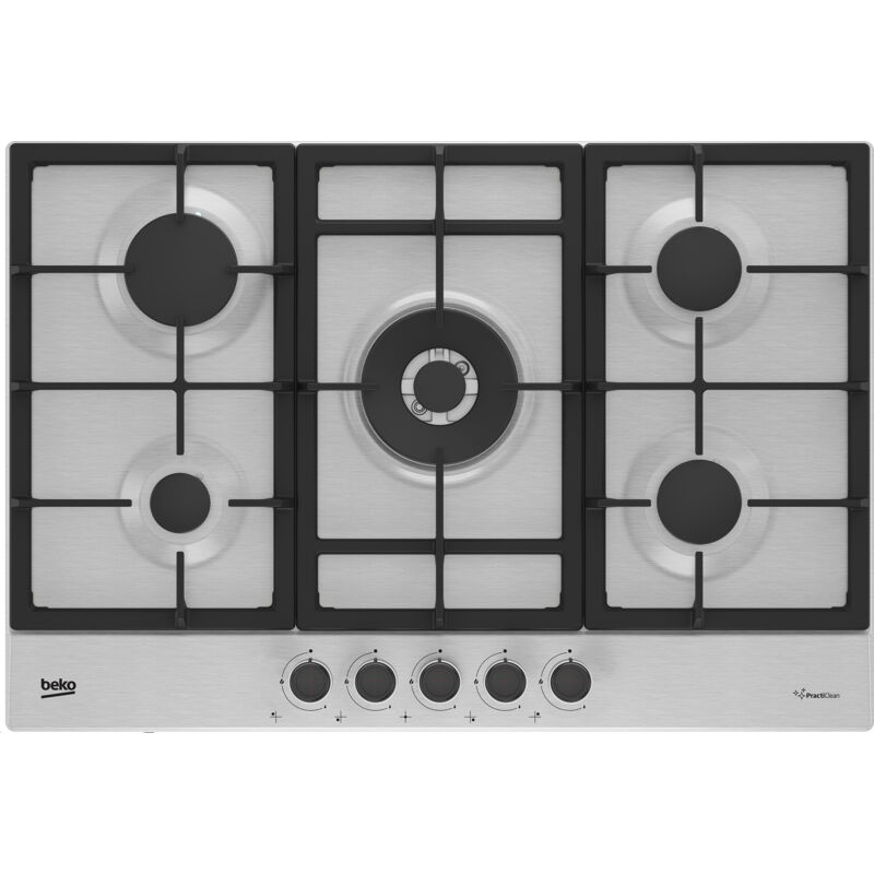 Beko HIAW75225SXE Table de cuisson à gaz encastrable en fonte 4 feux 75 cm Acier inoxydable