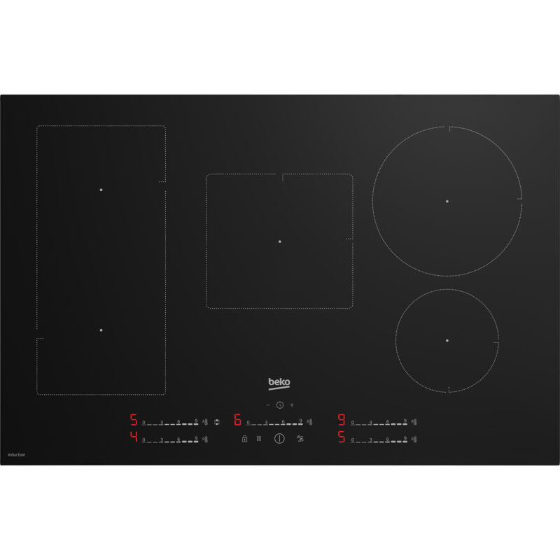 Beko – Table de cuisson à induction 80 cm 5 foyers HII85720UFT – Puissance 7400W – Commande tactile – Ventilation intelligente HobToHood Beko – Table de cuisson à induction 80 cm 5 foyers HII85720UFT – Puissance 7400W – Commande tactile – Ventilation intelligente HobToHood