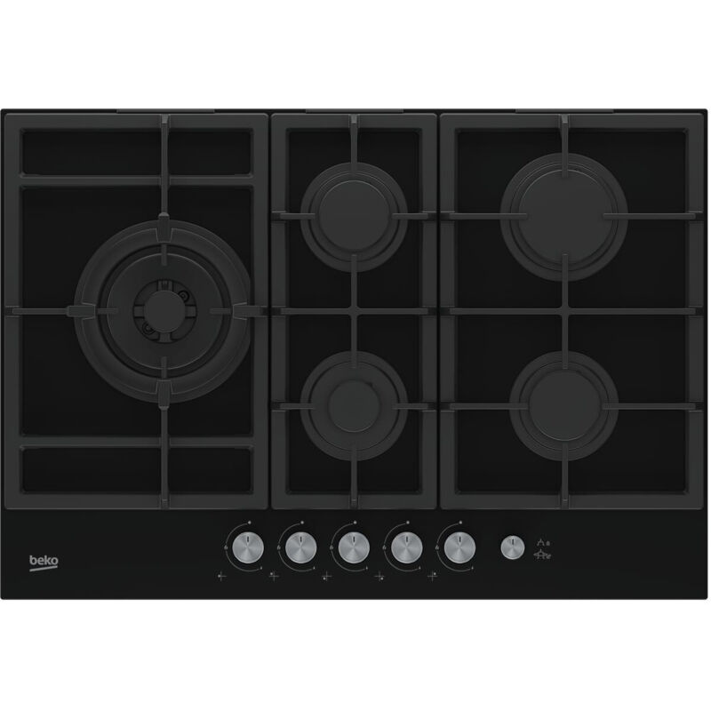 Beko – Table de cuisson encastrable gaz 75 cm 5 feux – Puissance 12400 W – Finition noire moderne – Commande avant Beko – Table de cuisson encastrable gaz 75 cm 5 feux – Puissance 12400 W – Finition noire moderne – Commande avant