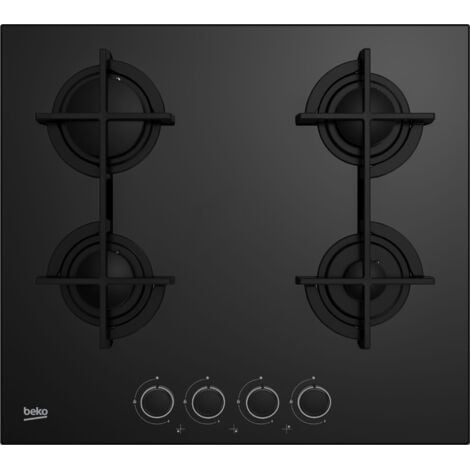 Beko Piano cottura a gas HILG64225SB 60 cm, comandi frontali, griglie in ghisa semi-continue, 4 bruciatori, Cristallo nero. Colore del prodotto: Nero, Posizionamento dell'apparecchio: Da incasso, D...
