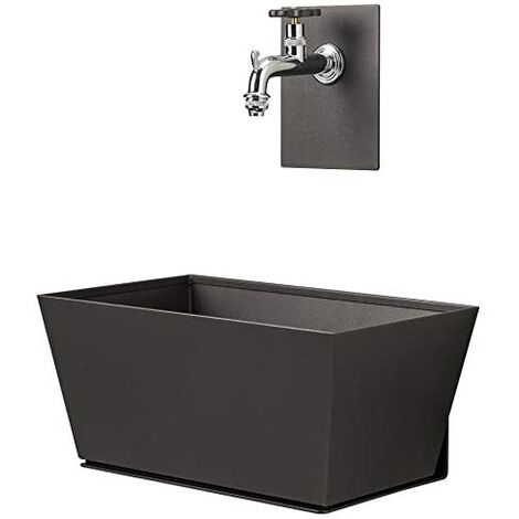 Bel-Fer – Fontaine murale de jardin anthracite – Baignoire et robinet inclus – Métal peint antirouille – Dimensions 20x45x29 cm – Made in Italy