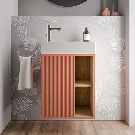 BELDIVO mueble bajo lavabo 50cm con lavabo blanco - puerta bisagra izquierda - color a elegir:Matt apricot (en)