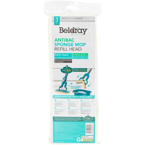 Beldray LA080813UFEU7 Testina di ricambio in spugna antibatterica, Per mop LA026477, Trattamento con protezione antibatterica, testa di mocio non abrasiva, Alta assorbenza, bagnata o asciutta
