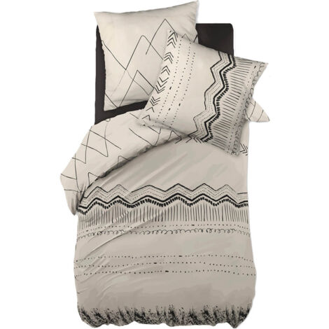 BELEM - Parure de Lit Coton Motifs Ethniques Housse de Couette 140x200cm + Taie d'Oreiller
