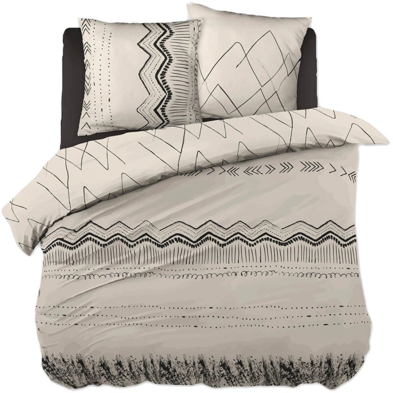 Belem - Parure de Lit Coton Motifs Ethniques Housse de Couette 260x240cm + 2 Taies d'Oreiller