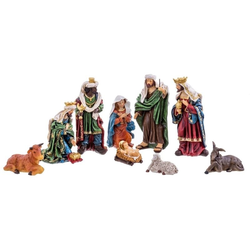 

Belén de Navidad con nacimiento de 9 figuras marrones de poliresina 31 cm