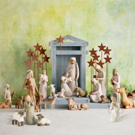 Belén de resina, decoración de mesa para interiores, artículos para fiestas, decoración navideña, decoración festiva, establo y estrellas, 15 cm