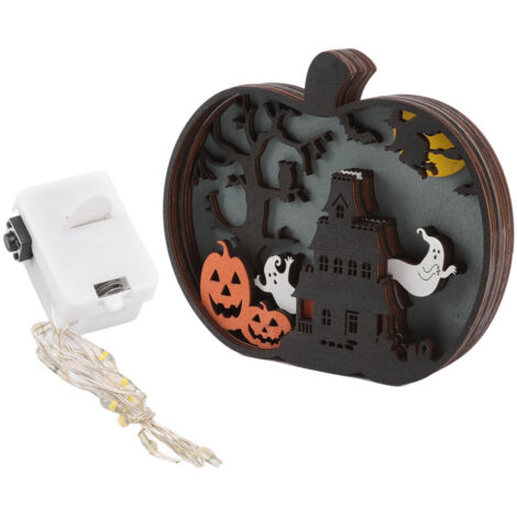 Beleuchtete Halloween-Dekoration – Niedlicher kleiner Holzkürbis für Büro und Zuhause