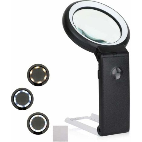 Beleuchtete Lupe, 6X 25x Handlupe mit 8 LED-Licht, dimmbare Lupenlampe, Standlupe mit klappbarem Ständer, zum Lesen, Prüfen, Reparieren