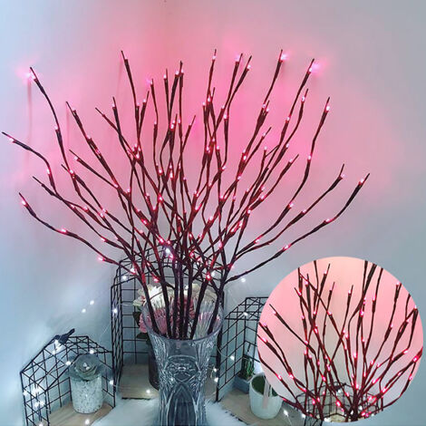 Beleuchteter Ast – Künstlicher LED-Ast mit 20 Glühbirnen, Rosa – 77 cm – Dekoration für Zuhause, Vase