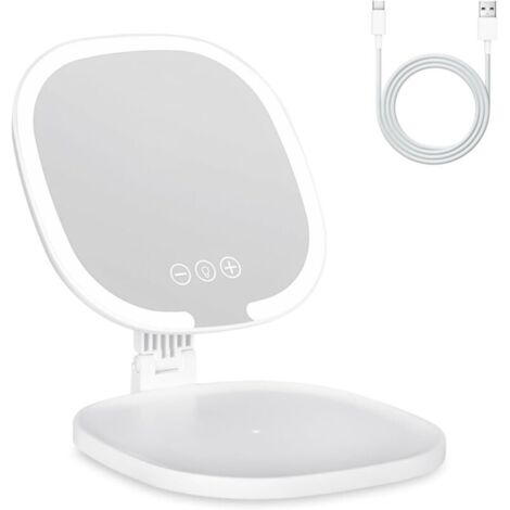 Beleuchteter Kosmetikspiegel mit LED, tragbar und wiederaufladbar, Super-HD-Spiegel mit Touchscreen, faltbarer Kosmetikspiegel mit 3 Beleuchtungsmodi (weiß)