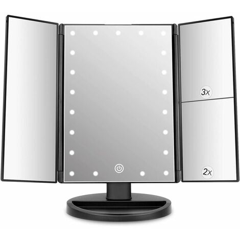 Beleuchteter Schminkspiegel mit 21 LEDs, dreifacher 2X/3X/1X-Vergrößerungsspiegel, verstellbarer Touchscreen, um 180° drehbarer Tischspiegel für den kosmetischen und täglichen Gebrauch