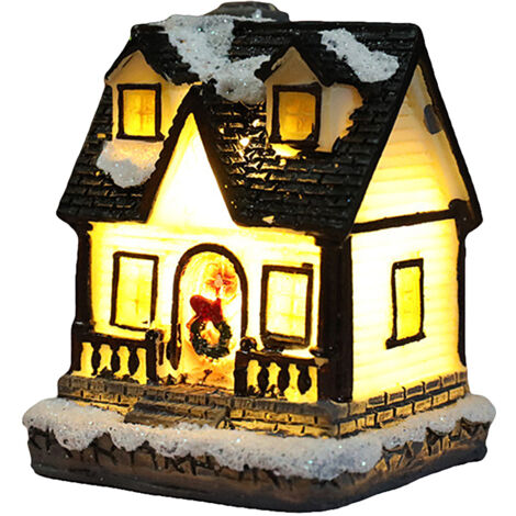 Beleuchtetes LED-Kunstharzhaus für Weihnachtsdekoration, festliche Dorfszene – Geschenkidee für die Feiertage