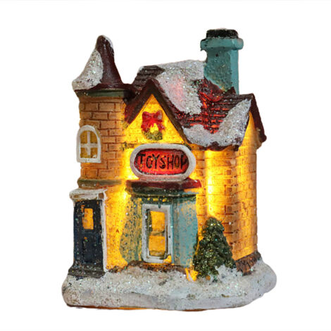 Beleuchtetes LED-Kunstharzhaus für Weihnachtsdekoration, festliche Dorfszene – Geschenkidee zu Weihnachten