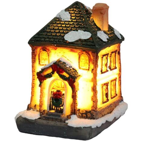 Beleuchtetes Weihnachtshaus aus Kunstharz mit LEDs – Schneedorf-Dekoration für den Innenbereich