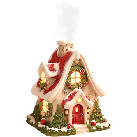 Beleuchtetes Weihnachtshaus, Tischdekoration mit Aromatherapie-Diffusor, 12 cm großes, weißes Kunststoffmodell mit Beleuchtung – ideal als festliche Dekoration und Geschenk.