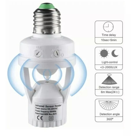 Beleuchtungssteckdose mit Sensor E27 100-240V Verzögerung 10-300s Erfassungsbereich 6m IR-Aktivierung