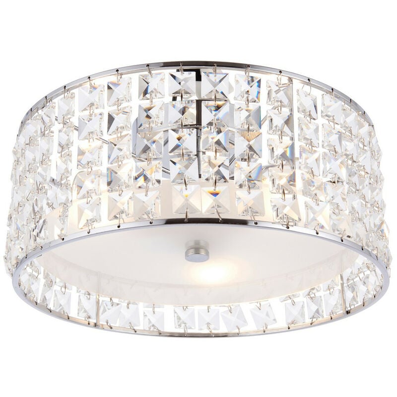 Belfont - 3 Light Bathroom Flush Ceiling Light Chrome, Clear Crystal Detail IP44, G9 - Endon