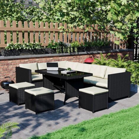 Belgrave Rattan Garden Furniture 9 Seater Outdoor Corner Sofa Stool Table Set