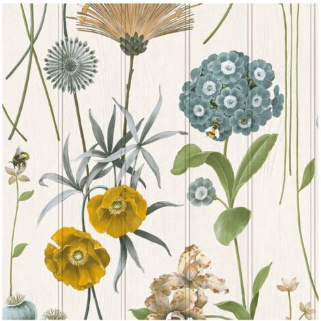 Belgravia Botanist White/Green Flowers Wood Panel Paste The Paper Wallpaper