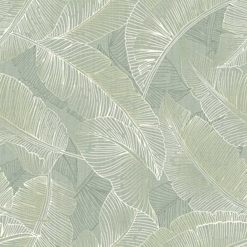 Belgravia Decor - Anaya Leaf Sage Green Wallpaper Floral Modern Textured Vinyl