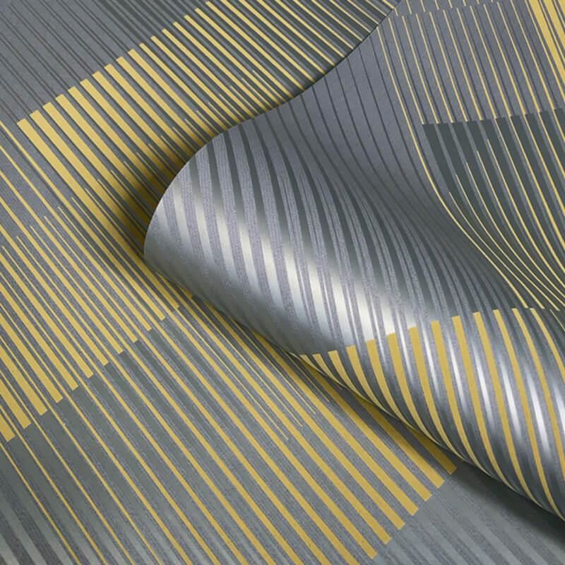 Belgravia Decor - Geometric Stripes Yellow Metallic Wallpaper Suede Effect Hoxton