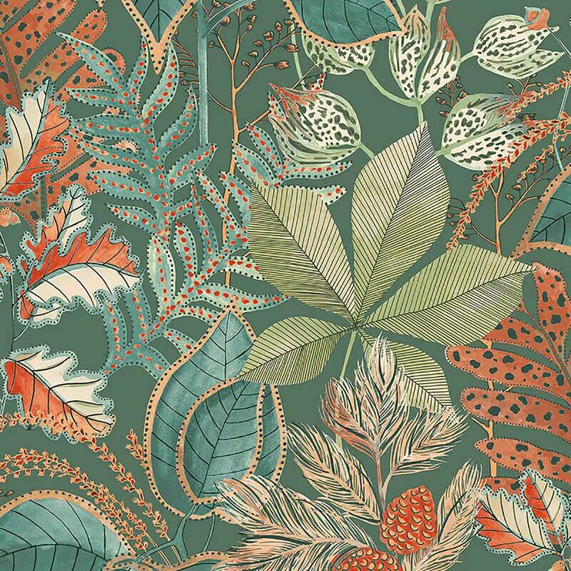 Belgravia Decor - Belgravia Eden Leaf Green Floral Wallpaper Flower Nature Botanical Orange Jungle