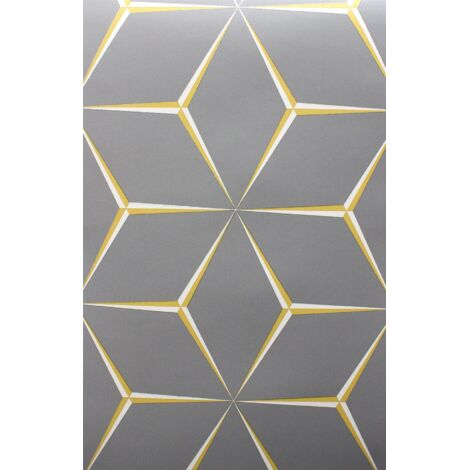Belgravia Harper Mustard Yellow Grey Glitter Geometric Luxury Wallpaper 9740