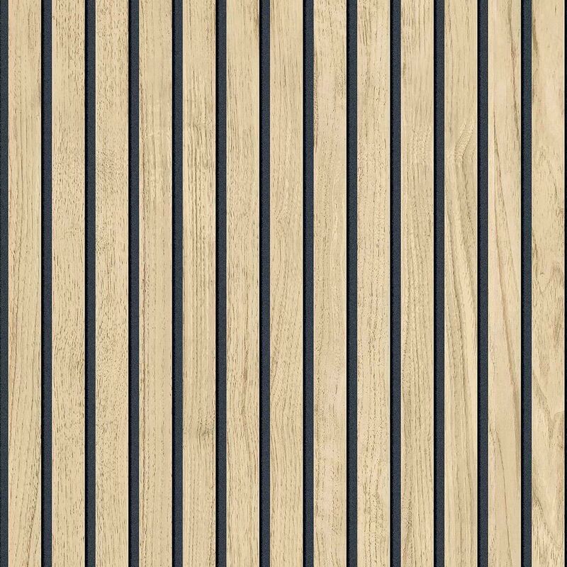 Belgravia Decor - Belgravia Panacea Wood Slats Wallpaper Light Oak Black Realistic Striped