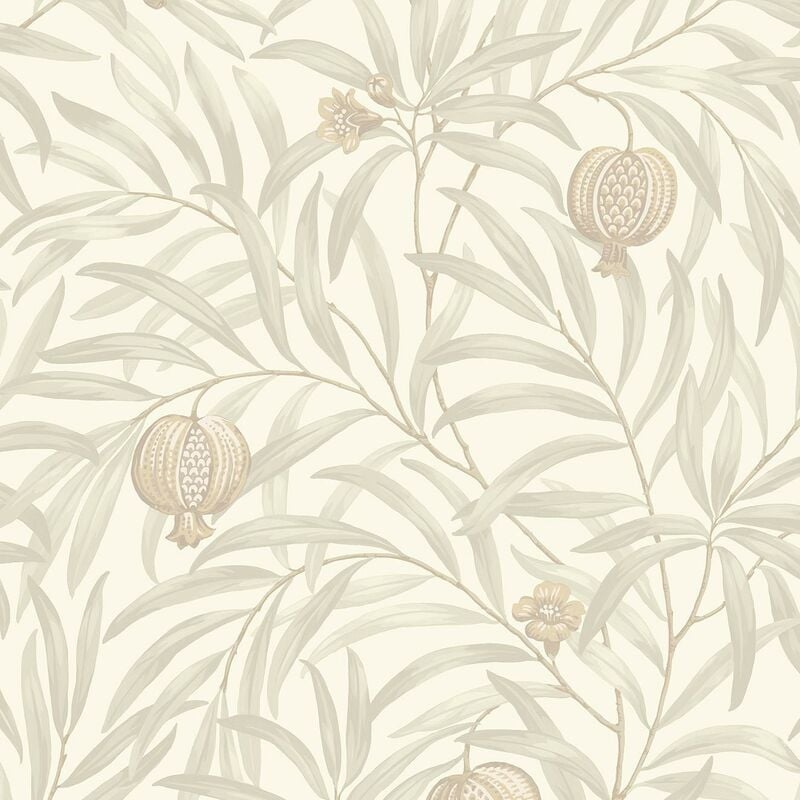 Belgravia Decor - Belgravia Pomegranate Cream White Wallpaper Leaves Botanical Modern Feature Wall