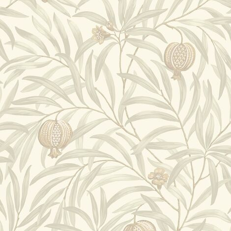 Belgravia Pomegranate Cream White Wallpaper Leaves Botanical Modern Feature Wall