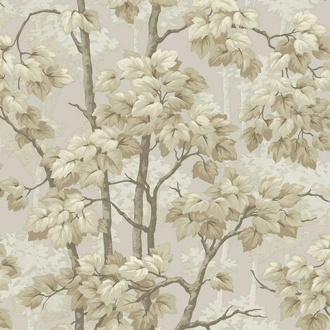 Belgravia Rivington Beige Silver Woodland Tree Wallpaper Leaves Modern Nature