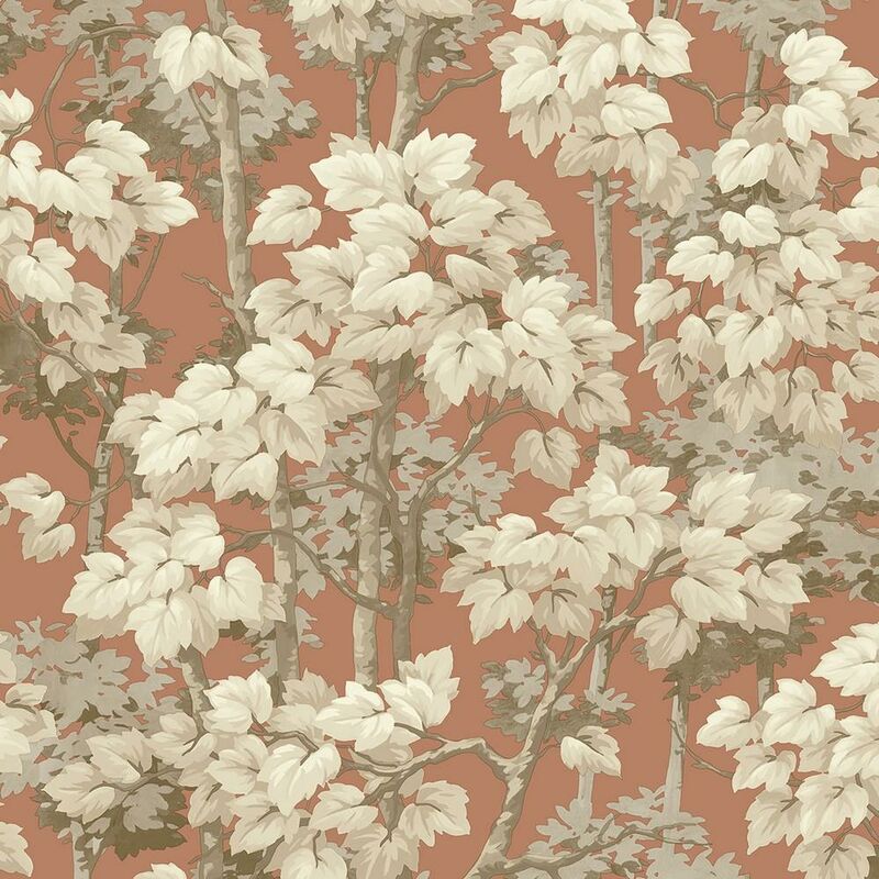 Belgravia Rivington Burnt Orange Woodland Tree Wallpaper Leaves Modern Nature