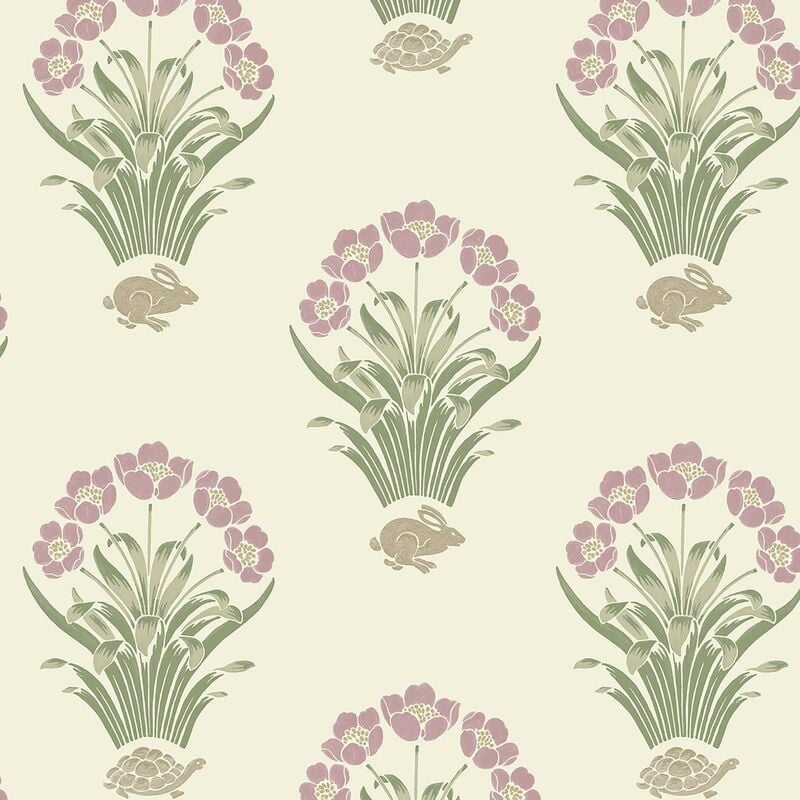 Belgravia Decor - Belgravia Tortoise Hare Soft Pink Wallpaper Floral Animal Print Feature Wall