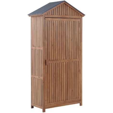 Beliani – Armoire de jardin en bois d'acacia et acier inox – 3 étagères fixes et 1 pliante – Dimensions 100x40x200 cm – Rangement extérieur durable
