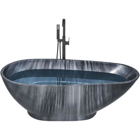 Beliani – Baignoire autoportante en acrylique ovale – Effet marbre noir – Dimensions 170x80x58 cm – Capacité 178 litres – Installation rapide